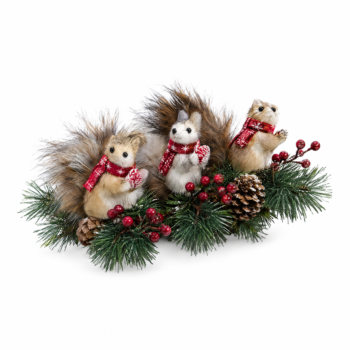 A-404 scenă de Crăciun cu veveriță de pădure și conifer – 15 × 5.5 × 10 cm, pe fundal alb