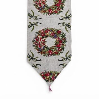 A-432 Traversă de masă de Crăciun cu coroniță festivă – 33 × 180 cm pe fundal alb