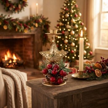 ALEK-0096 Golden Star Berry Decor – fotografie ambientală festivă