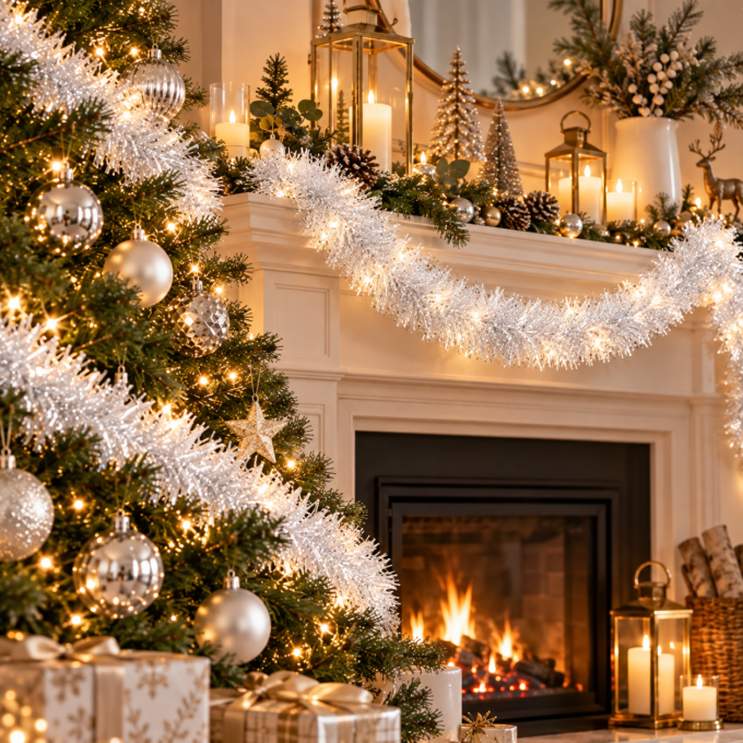 Tinsel Garland 6cm Snowy, 2 m – Christmas lifestyle image