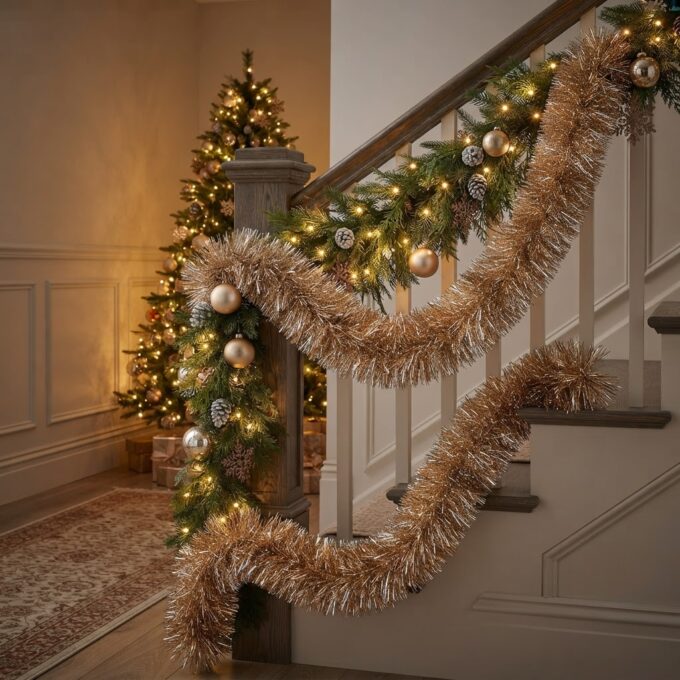 Tinsel Garland 9cm Metallic Champagne, 2 m – Christmas lifestyle image