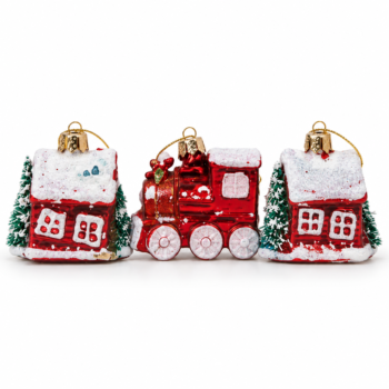 Ornamente în miniatură cu căsuțe de sat de Crăciun – Set în cutie